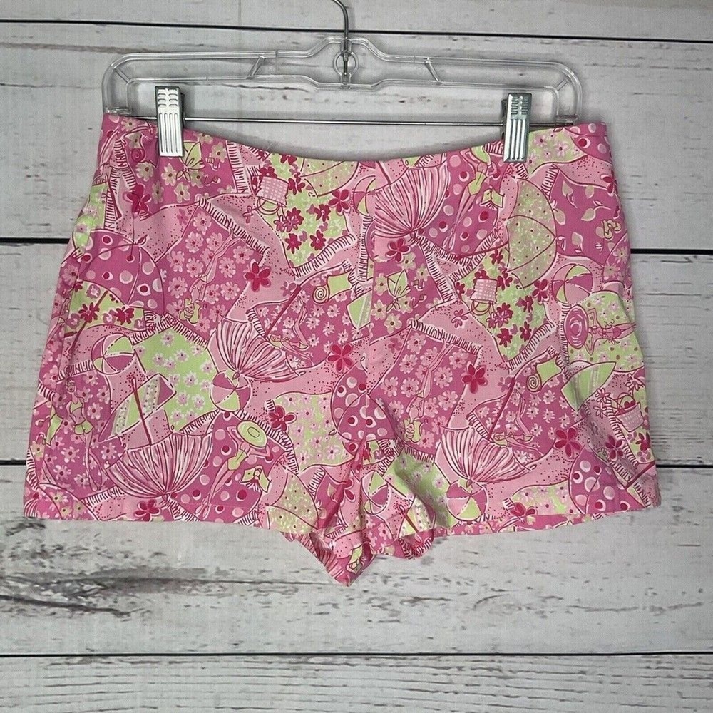 Lilly Pulitzer Chino Shorts  Women Size 8 Pink Beach‎ Blanket Bingo Print